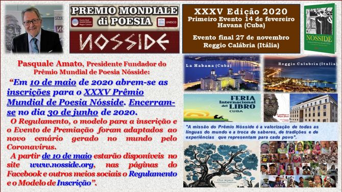 Em 10 de maio abrem-se as inscrições para o XXXV Prêmio Mundial de Poesia Nósside
